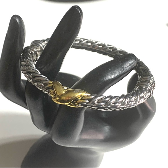 Jewelry - 5/$35 Designer Inspired Hinge Bracelet Silvertone Twisted Rope Goldtone Center X